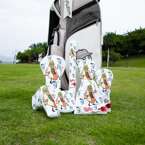 BAIRBRE Golf Alignment Stick Cover Hot Dog Design Premium Leather Golf Cover for Alignment Stick Holds 2 Sticks White - Image 3