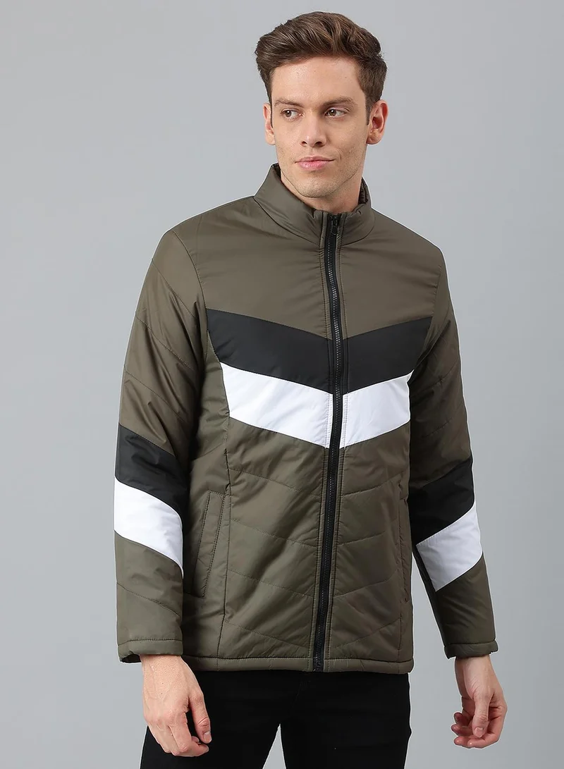 Dennis Lingo Regular Fit Olive Puffer Jackets For Men