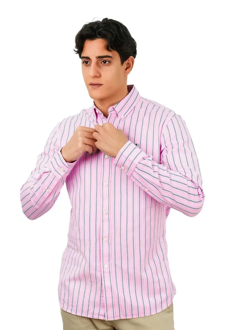 Men's Cotton Oxford Shirt - Small Lion Embroidery, Slim Fit, Full Button