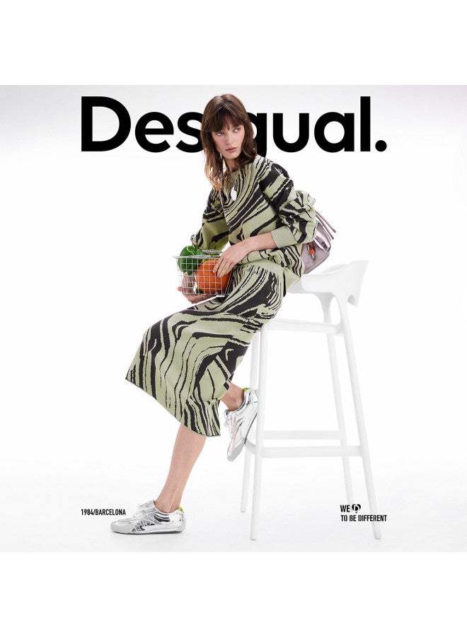 DESIGUAL تنورة قلمية مستقيمة جديدة مخططة من جاكار للشتاء/الخريف 2025 - Image 5