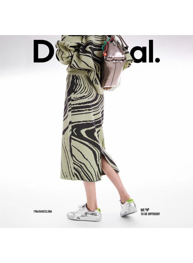 DESIGUAL تنورة قلمية مستقيمة جديدة مخططة من جاكار للشتاء/الخريف 2025 - Image 4