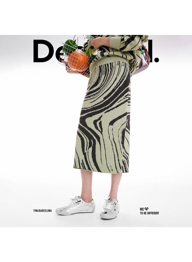 DESIGUAL تنورة قلمية مستقيمة جديدة مخططة من جاكار للشتاء/الخريف 2025 - Image 3