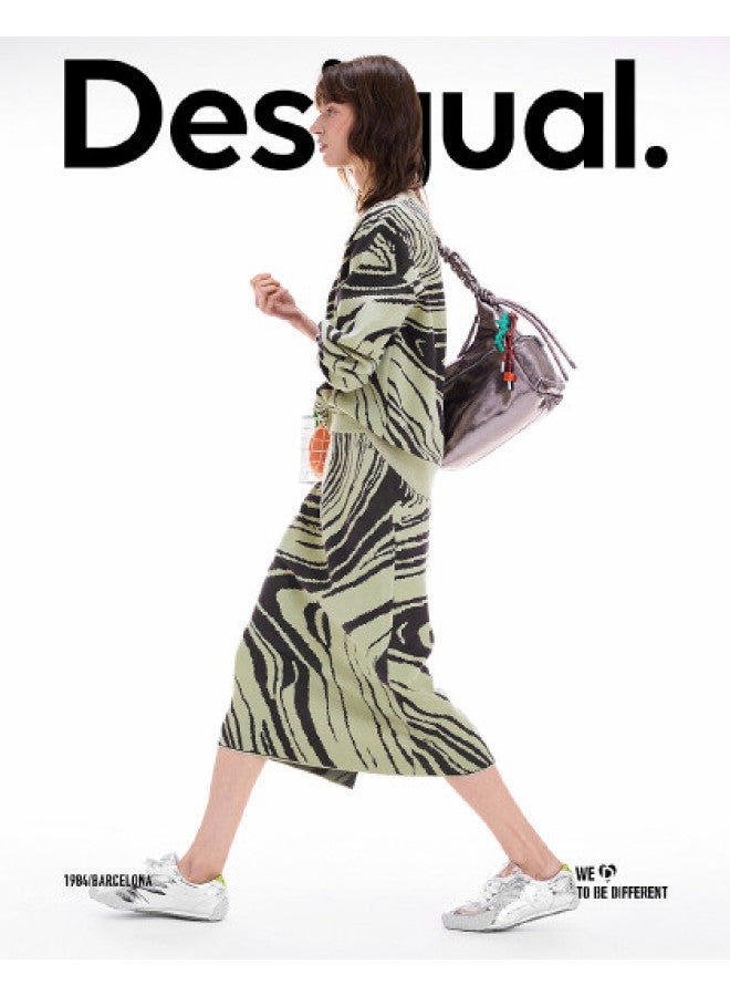 DESIGUAL تنورة قلمية مستقيمة جديدة مخططة من جاكار للشتاء/الخريف 2025 - Image 1