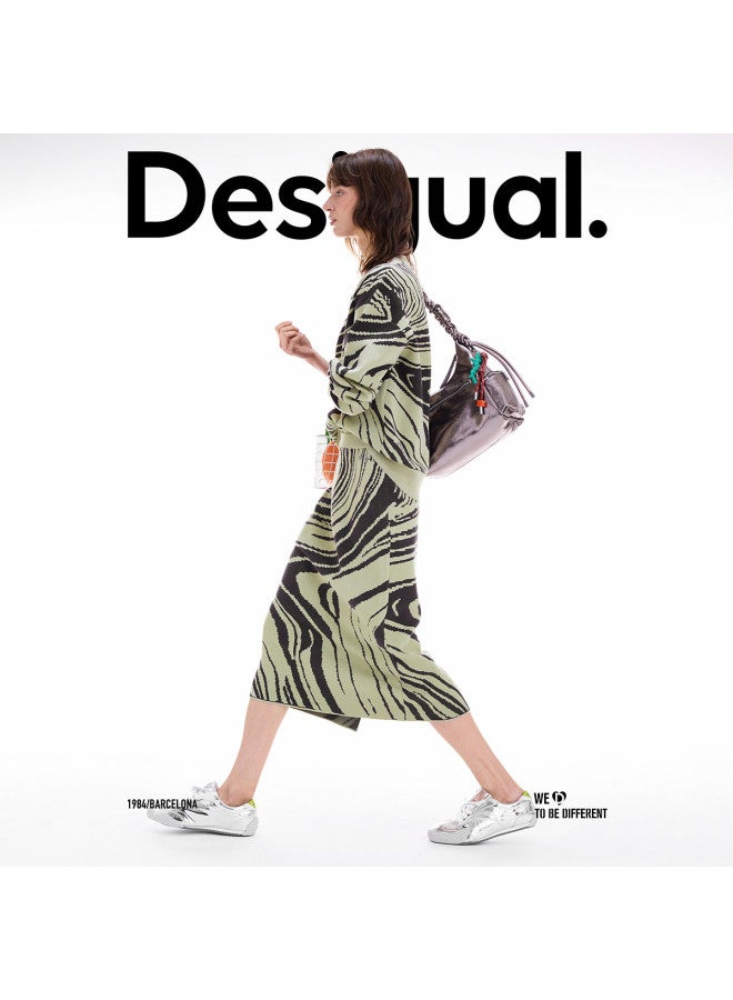 DESIGUAL تنورة قلمية مستقيمة جديدة مخططة من جاكار للشتاء/الخريف 2025 - Image 2