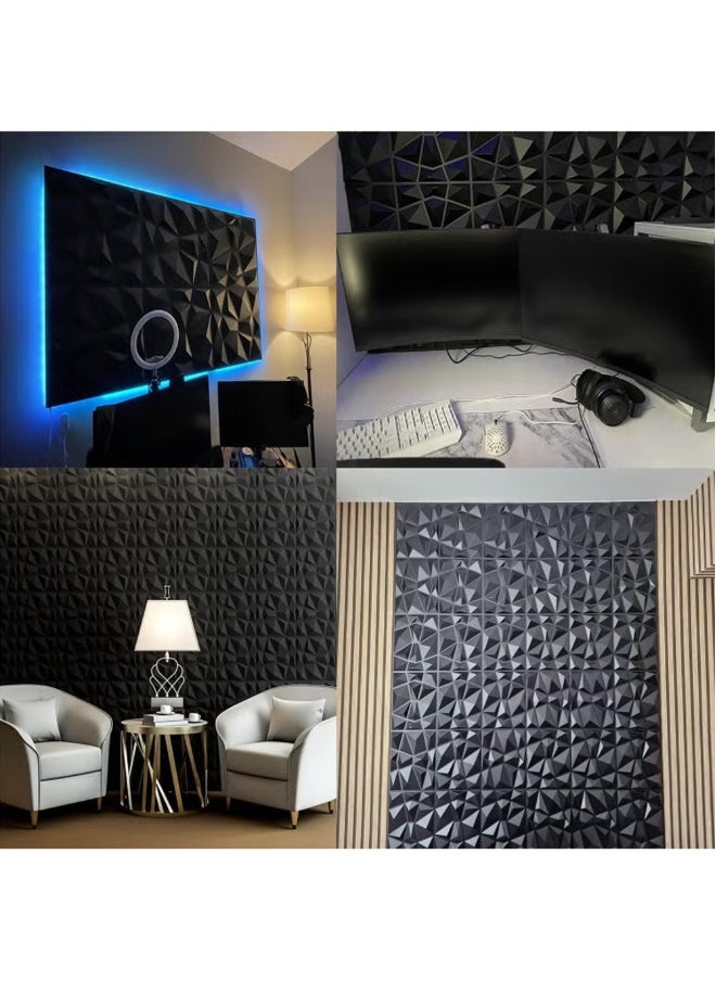 EzzySo - 12 Pcs 3D Wall Panel 3D Texture PVC Wallpaper Diamond Design Decorative Wall Cover For Living Room Lobby Bedroom Office Each 30x30cm - Image 1