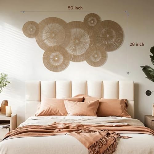 Mokof 7 Pack Boho Wall Baskets Decor Set (17", 15", 13", 11", 9", 7", 7") - Natural Paper Rope Round Wall Art for Living Room, Bedroom, Dining Room, Bohemian Home Decor - Image 3