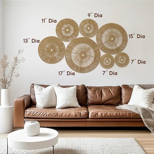 Mokof 7 Pack Boho Wall Baskets Decor Set (17", 15", 13", 11", 9", 7", 7") - Natural Paper Rope Round Wall Art for Living Room, Bedroom, Dining Room, Bohemian Home Decor - Image 4