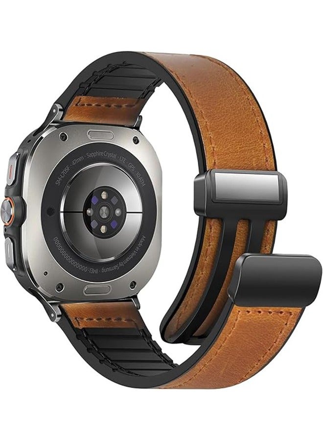 VINSOC Magnetic Watch Band Compatible for Samsung Galaxy Watch Ultra 47mm (2024) Genuine Leather with Magnetic Buckle Design Adjustable Wristbands Accessories Replacement Straps for Men and Women - Image 1