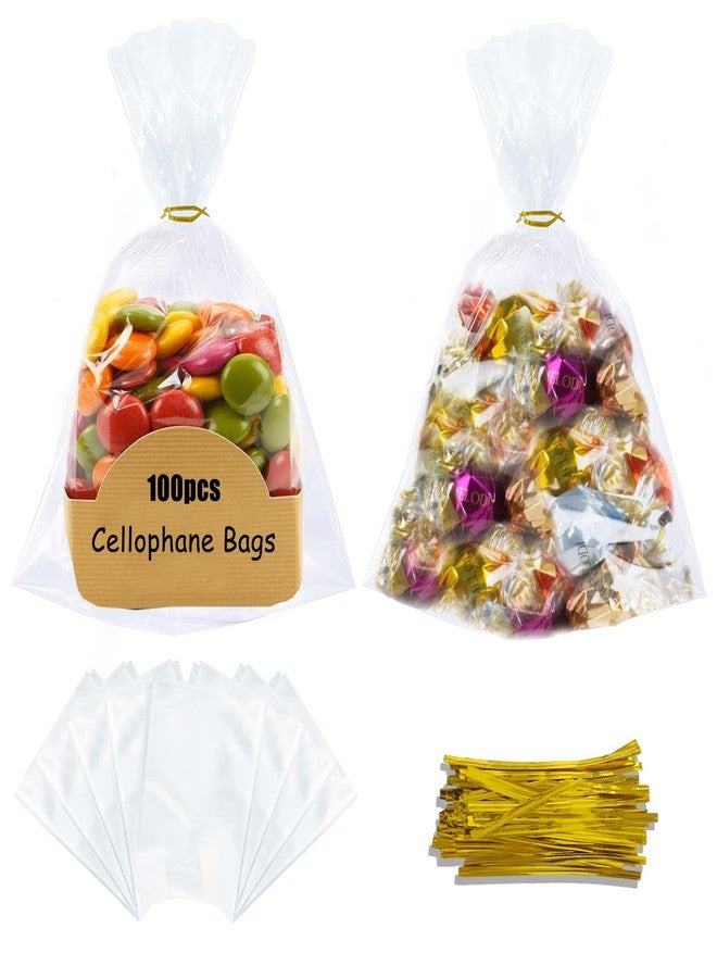 FARVIGOR Cellophane Treat Bags 100Pcs, Clear Plastic Goodie Gift Bags with Twist Ties for Party Favor, Candies, Cookies, Snacks(8 * 11in) - Image 1