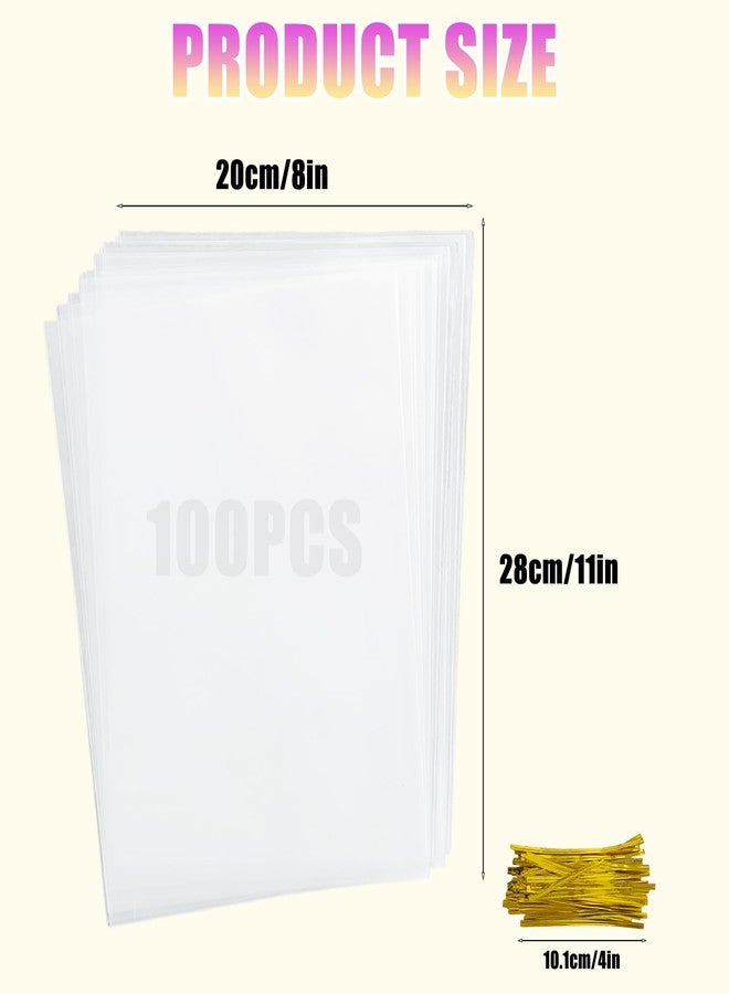 FARVIGOR Cellophane Treat Bags 100Pcs, Clear Plastic Goodie Gift Bags with Twist Ties for Party Favor, Candies, Cookies, Snacks(8 * 11in) - Image 5
