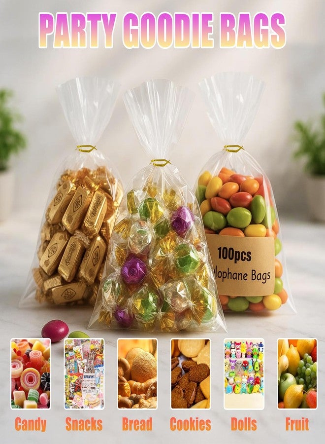 FARVIGOR Cellophane Treat Bags 100Pcs, Clear Plastic Goodie Gift Bags with Twist Ties for Party Favor, Candies, Cookies, Snacks(8 * 11in) - Image 4