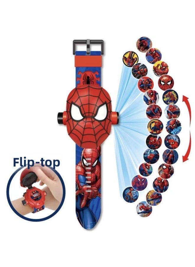 Children's Toy Cartoon Electronic Ultraman Watch 3-8 Years Old Children Primary School Boys And Girls Projection Luminous Watch-Color:Spider-Man (plus 10 Battery Screwdrivers) - Image 1