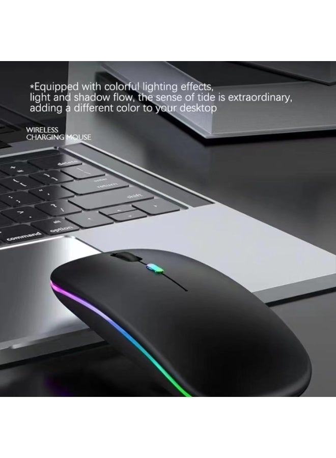 YelaJoy Wireless Bluetooth Mouse,LED Dual Mode Rechargeable Silent Slim Laptop Mouse,Portable(BT5.2+USB Receiver) Dual Mode Computer Mice,for Laptop,Desktop Computer,ipad Tablet,Phone,TV (Black) - Image 2