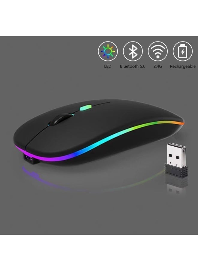 YelaJoy Wireless Bluetooth Mouse,LED Dual Mode Rechargeable Silent Slim Laptop Mouse,Portable(BT5.2+USB Receiver) Dual Mode Computer Mice,for Laptop,Desktop Computer,ipad Tablet,Phone,TV (Black) - Image 3