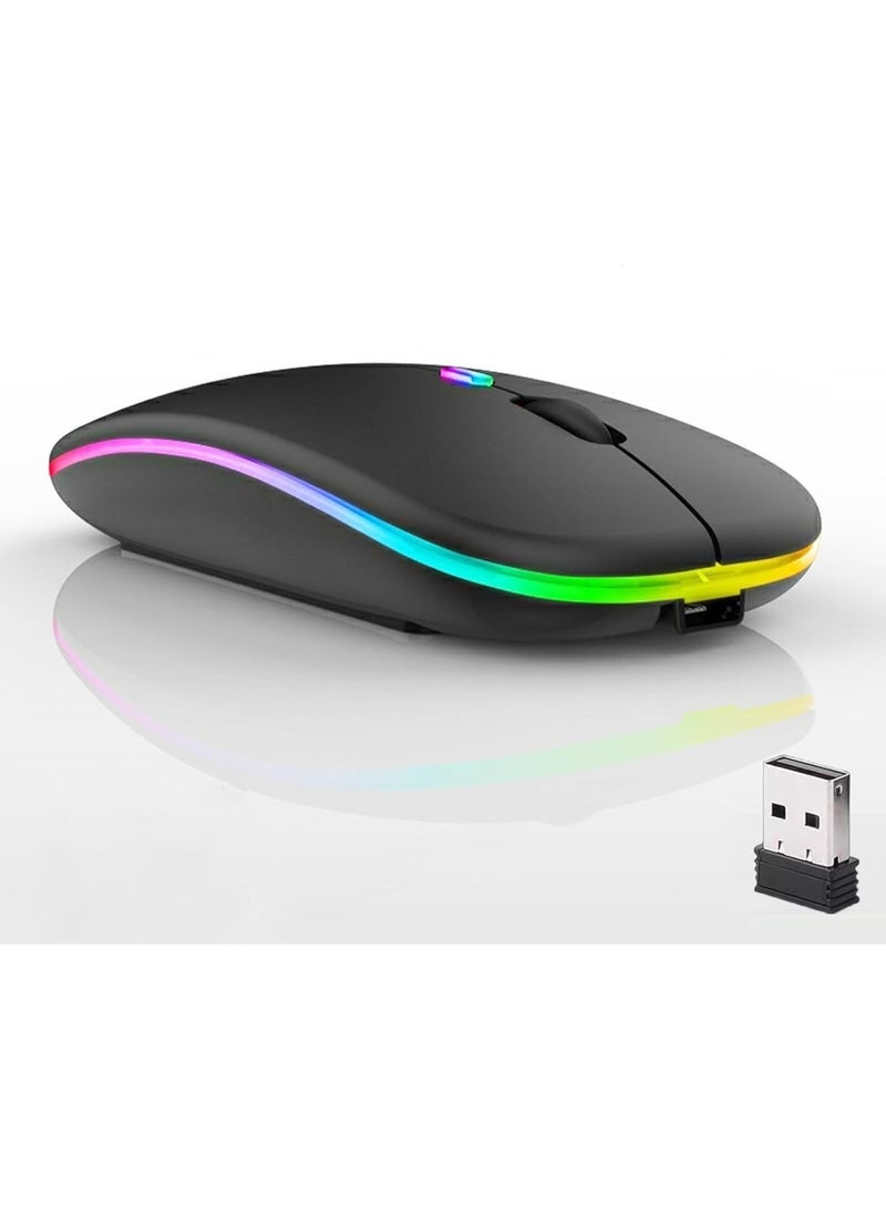 YelaJoy Wireless Bluetooth Mouse,LED Dual Mode Rechargeable Silent Slim Laptop Mouse,Portable(BT5.2+USB Receiver) Dual Mode Computer Mice,for Laptop,Desktop Computer,ipad Tablet,Phone,TV (Black) - Image 1