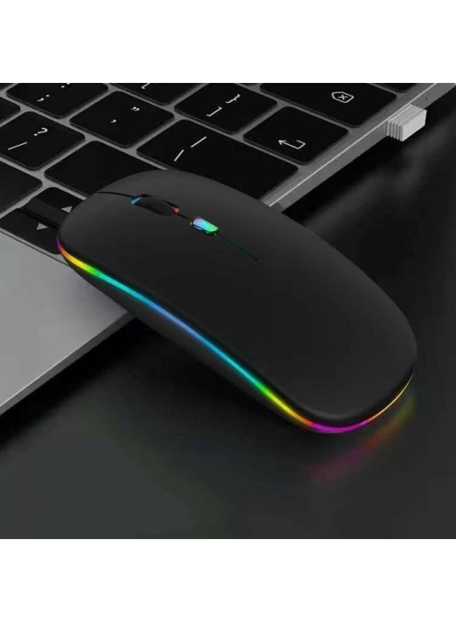 YelaJoy Wireless Bluetooth Mouse,LED Dual Mode Rechargeable Silent Slim Laptop Mouse,Portable(BT5.2+USB Receiver) Dual Mode Computer Mice,for Laptop,Desktop Computer,ipad Tablet,Phone,TV (Black) - Image 4