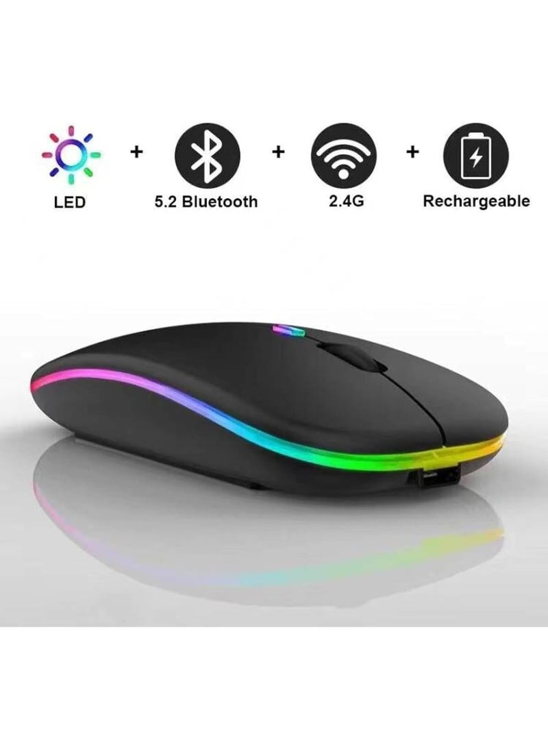 YelaJoy Wireless Bluetooth Mouse,LED Dual Mode Rechargeable Silent Slim Laptop Mouse,Portable(BT5.2+USB Receiver) Dual Mode Computer Mice,for Laptop,Desktop Computer,ipad Tablet,Phone,TV (Black) - Image 5