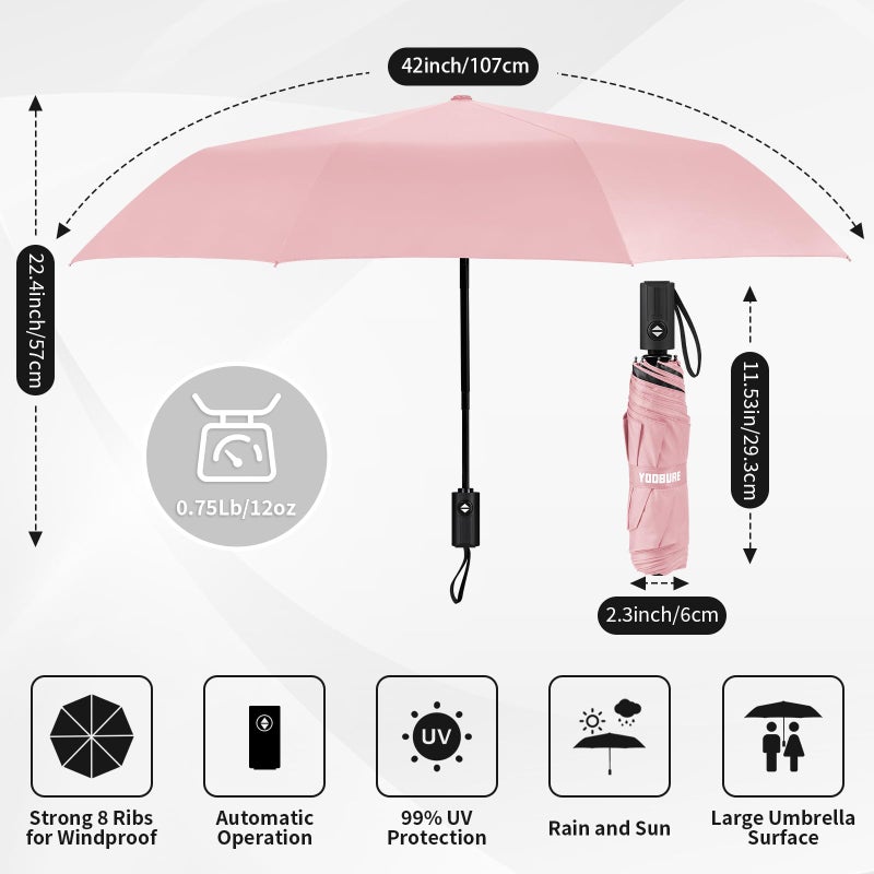 Yoobure Windproof Travel Umbrella - Automatic Umbrellas for Rain, Compact Folding Umbrella with UV Protection, Lightweight Portable Design for Backpack/Walking/Car, Sun & Storm Ready - Image 2