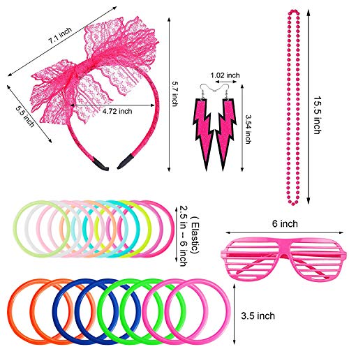ztweden 80s Women's Costume Outfit Accessories Set Headband Earrings Fishnet Gloves Necklace Bracelet Leg Warmers Pink - Image 3