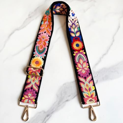 TCOMVEZ Embroidery Flower Purse Strap Replacement Crossbody for Handbags Women Guitar Strap 2 inch Wide Adjustable Bag Straps - Image 3