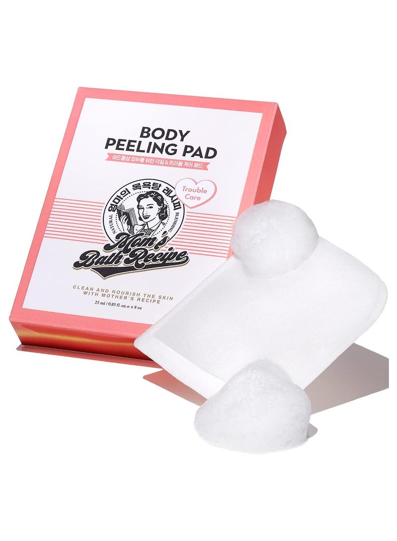 Mom's Besty Body Peeling Pad Trouble Care, Acne Remover All in One Bubble Body Wash & Scrub Gloves with BHA & Cica, Exfoliating Washcloth for Dead Skin Cells, Body Acne Breakouts, 8 Sheets - Image 1