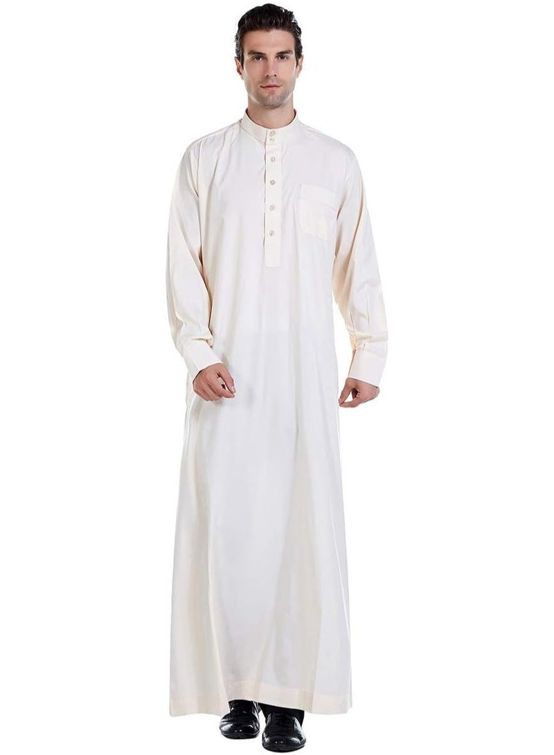 NIBEMINENT Men's Muslim Clothing Durable Soft Abaya Long Dress Ethnic Wear Casual Shirt with Pockets - Image 1
