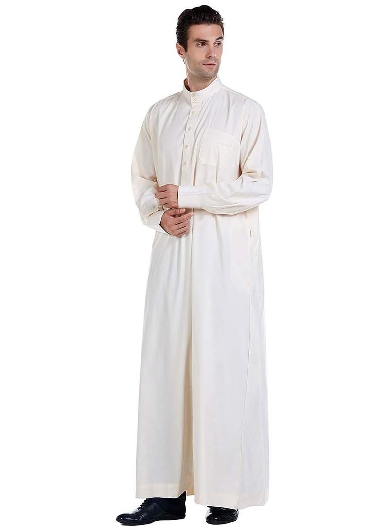 NIBEMINENT Men's Muslim Clothing Durable Soft Abaya Long Dress Ethnic Wear Casual Shirt with Pockets - Image 2