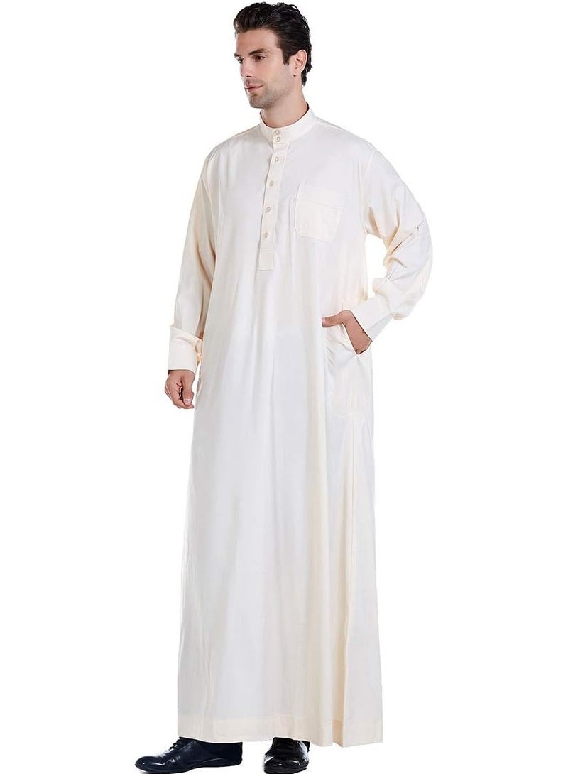 NIBEMINENT Men's Muslim Clothing Durable Soft Abaya Long Dress Ethnic Wear Casual Shirt with Pockets - Image 3