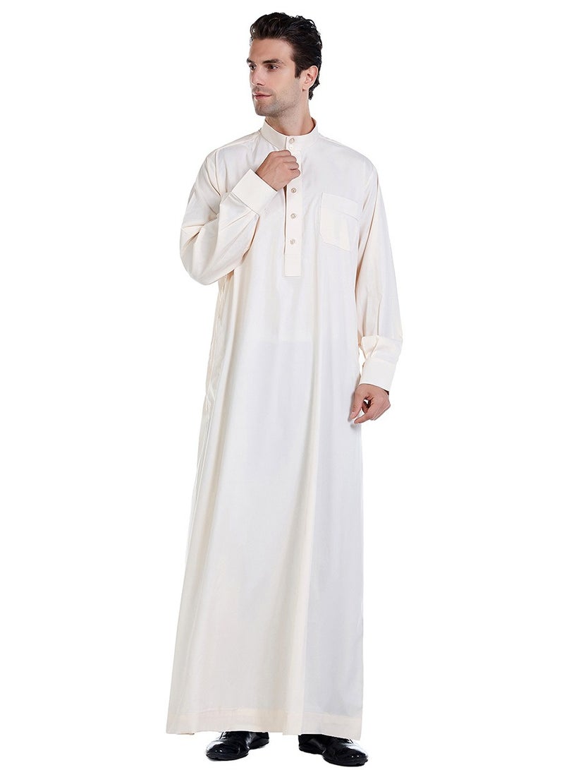 NIBEMINENT Men's Muslim Clothing Durable Soft Abaya Long Dress Ethnic Wear Casual Shirt with Pockets - Image 4