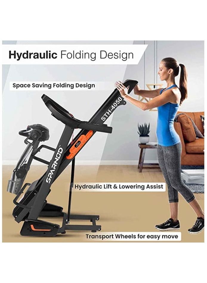 Sparnod Fitness - SPARNOD FITNESS STH-4050 4.5HP Peak Automatic Foldable Motorized Running Indoor Treadmill for Home Use with Multifunction and Auto-Incline - Image 1