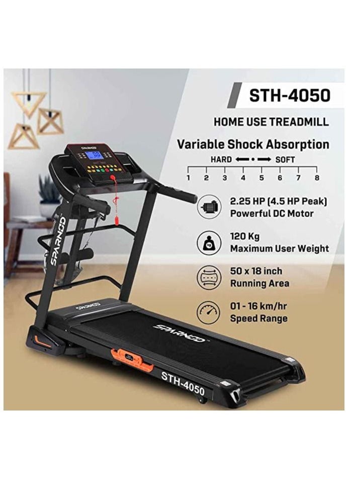 Sparnod Fitness - SPARNOD FITNESS STH-4050 4.5HP Peak Automatic Foldable Motorized Running Indoor Treadmill for Home Use with Multifunction and Auto-Incline - Image 1