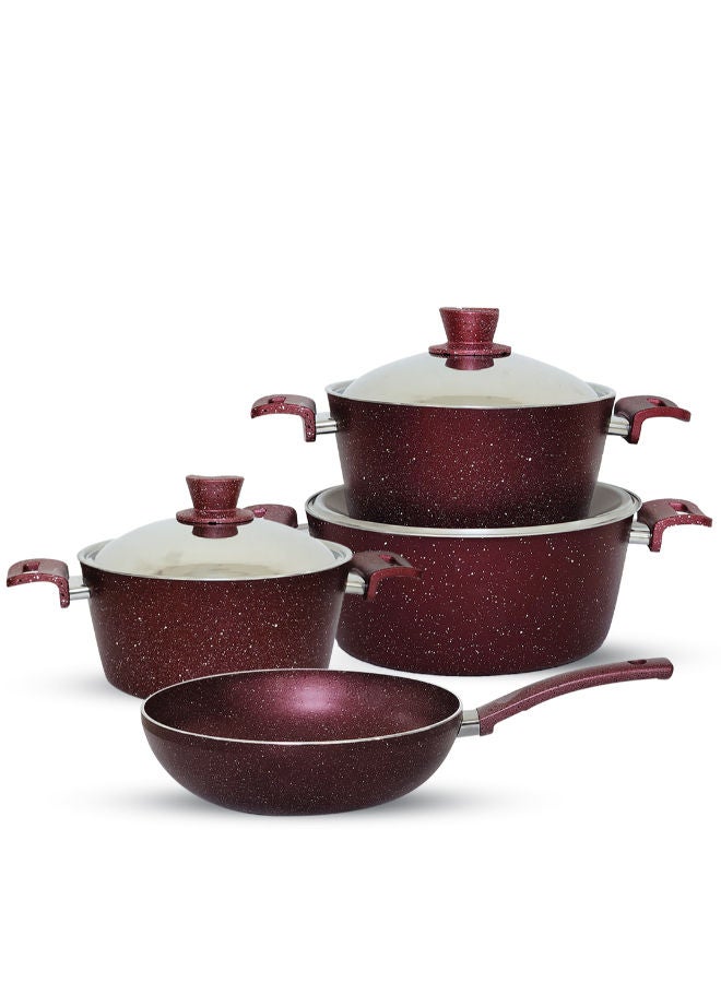 جلوري طقم حلل جرانيت غير لاصق ايكو 7ق (18-24-28) + ووك 28 احمر