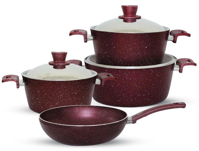 جلوري طقم حلل جرانيت غير لاصق ايكو 7ق (18-24-28) + ووك 28 احمر