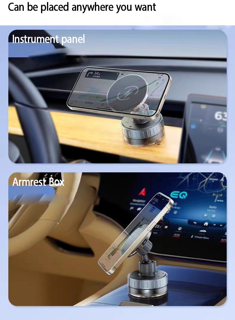 Concretization Wireless Charging Stand - 15W Magnetic Car Mount with Suction Cup, Multi-Angle Rotation,whiteblack. - Image 2