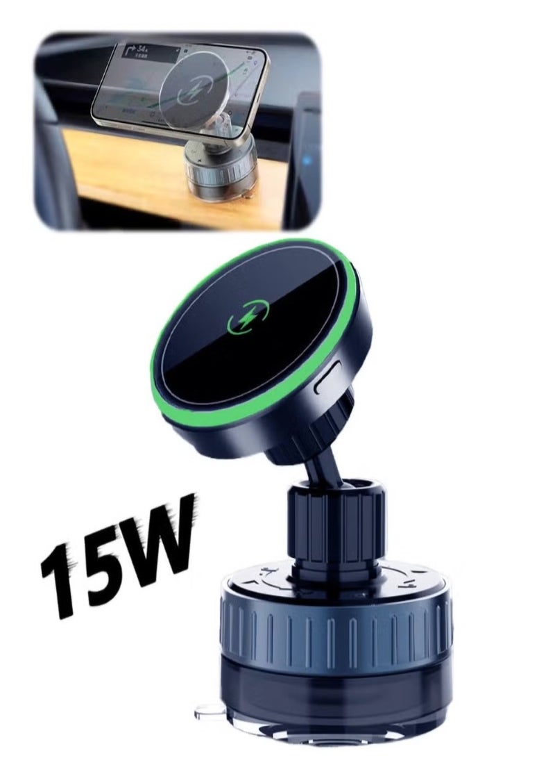 Concretization Wireless Charging Stand - 15W Magnetic Car Mount with Suction Cup, Multi-Angle Rotation,whiteblack. - Image 1