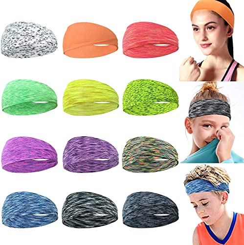 CÉLLOT 12 Colors Sweat Headbands Breathable Athletic Sweatbands Yoga Sports Headbands for Girls and Boys Soft Moisture Wicking Elastic Hairband for Girls and Teenagers Adults - Image 1