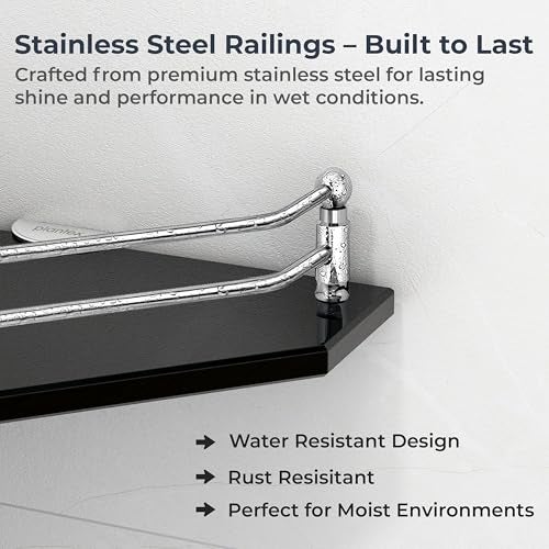 Plantex Premium Glass Corner Shelf for Bathroom/Kitchen Glass Shelf/Wall Mounted Bathroom Corner Shelf (9x9 Inches -Diamond-Black - Pack of 2) - Image 2