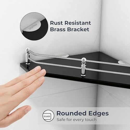 Plantex Premium Glass Corner Shelf for Bathroom/Kitchen Glass Shelf/Wall Mounted Bathroom Corner Shelf (9x9 Inches -Diamond-Black - Pack of 2) - Image 5