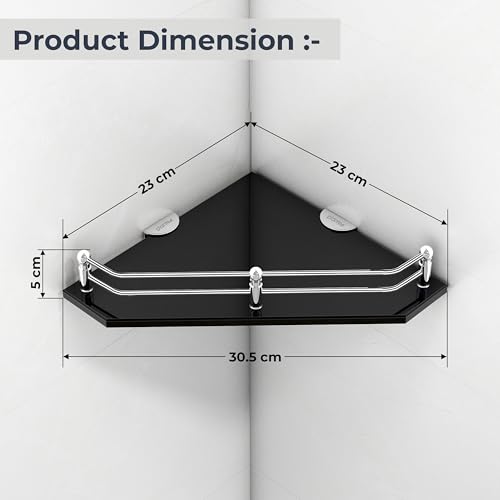 Plantex Premium Glass Corner Shelf for Bathroom/Kitchen Glass Shelf/Wall Mounted Bathroom Corner Shelf (9x9 Inches -Diamond-Black - Pack of 2) - Image 4