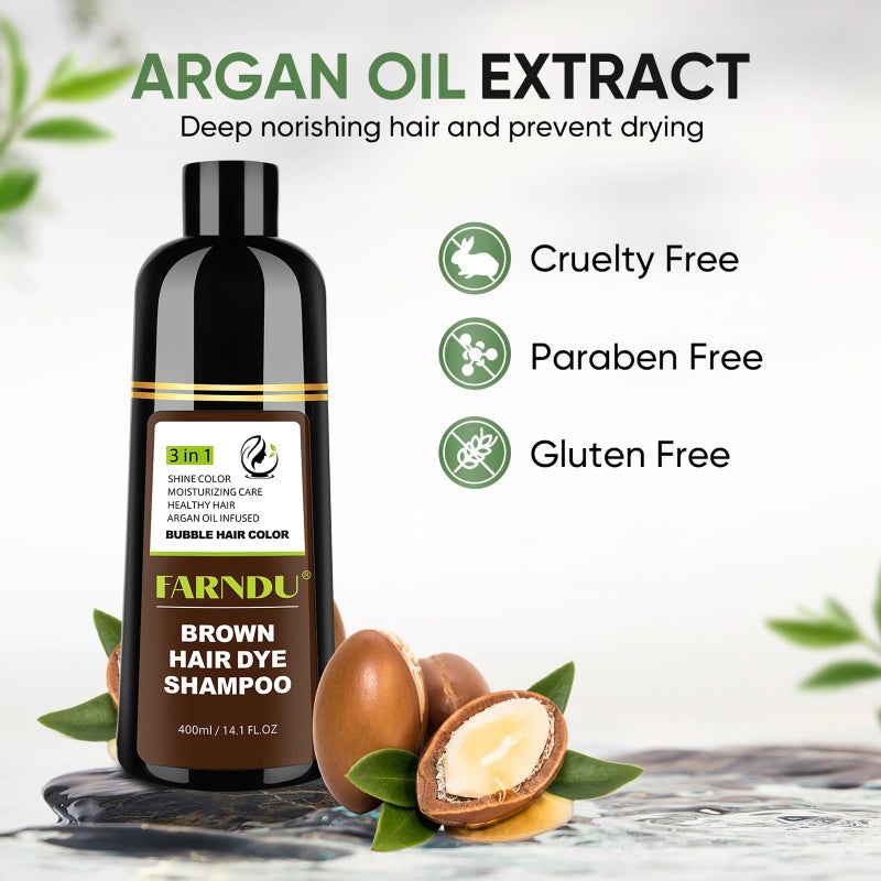 Farndu Brown Hair Dye Shampoo for Women Men, Gray Hair Coverage, Natural Herbal Ingredients - Image 5