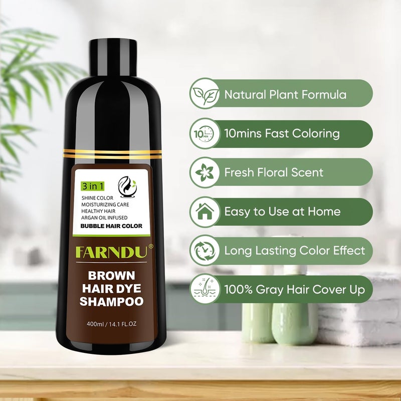 Farndu Brown Hair Dye Shampoo for Women Men, Gray Hair Coverage, Natural Herbal Ingredients - Image 4
