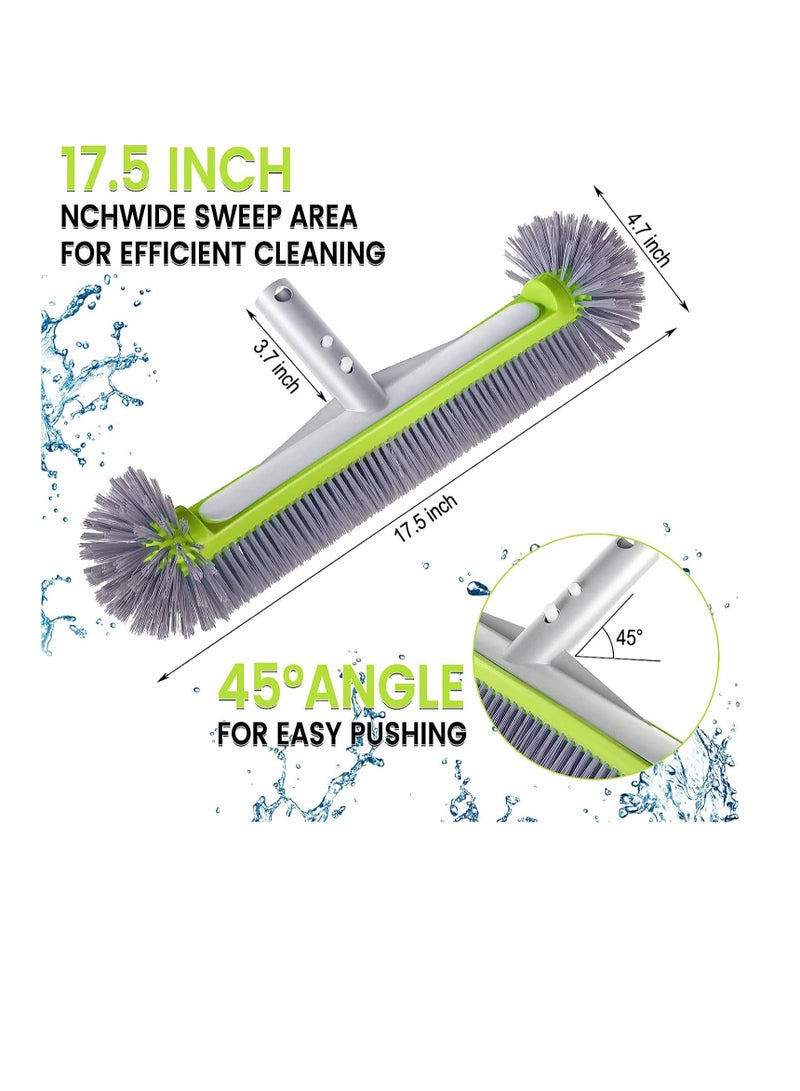 Generic Professional Swimming Pool Wall u0026 Tile Brush, with Hemispherical Ends,17.5 Heavy Duty Aluminum Back Head for Cleans Walls, Tiles u0026 Floors, 7 Rows Premium Nylon Bristles with EZ Clips (Green - Image 2