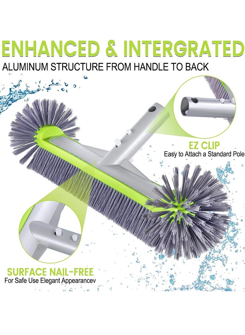Generic Professional Swimming Pool Wall u0026 Tile Brush, with Hemispherical Ends,17.5 Heavy Duty Aluminum Back Head for Cleans Walls, Tiles u0026 Floors, 7 Rows Premium Nylon Bristles with EZ Clips (Green - Image 4