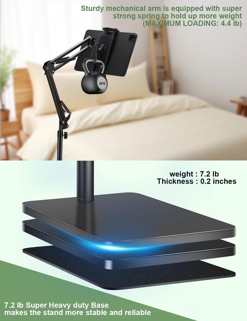 Awlbstruse Tablet Floor Stand with 7.2 lb Weight, Overhead Bed Phone Mount Height Adjustable Arm Stretchable Stand Holder, Compatible with iPad mini Air Pro, Galaxy Tab, Kindle, Switch, Cell Phones - Image 3
