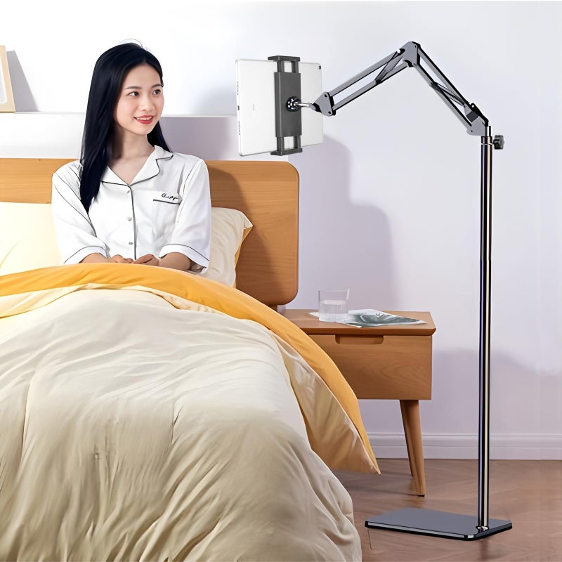 Awlbstruse Tablet Floor Stand with 7.2 lb Weight, Overhead Bed Phone Mount Height Adjustable Arm Stretchable Stand Holder, Compatible with iPad mini Air Pro, Galaxy Tab, Kindle, Switch, Cell Phones - Image 1