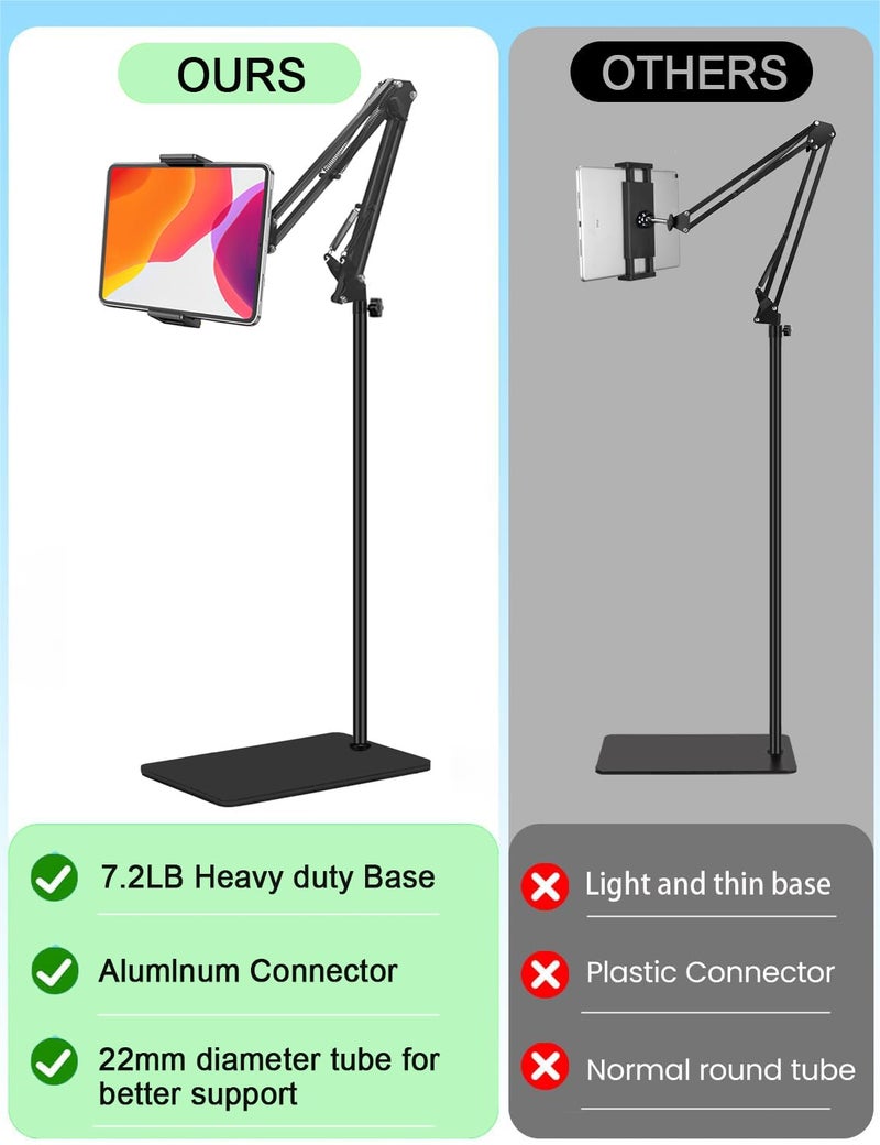 Awlbstruse Tablet Floor Stand with 7.2 lb Weight, Overhead Bed Phone Mount Height Adjustable Arm Stretchable Stand Holder, Compatible with iPad mini Air Pro, Galaxy Tab, Kindle, Switch, Cell Phones - Image 4