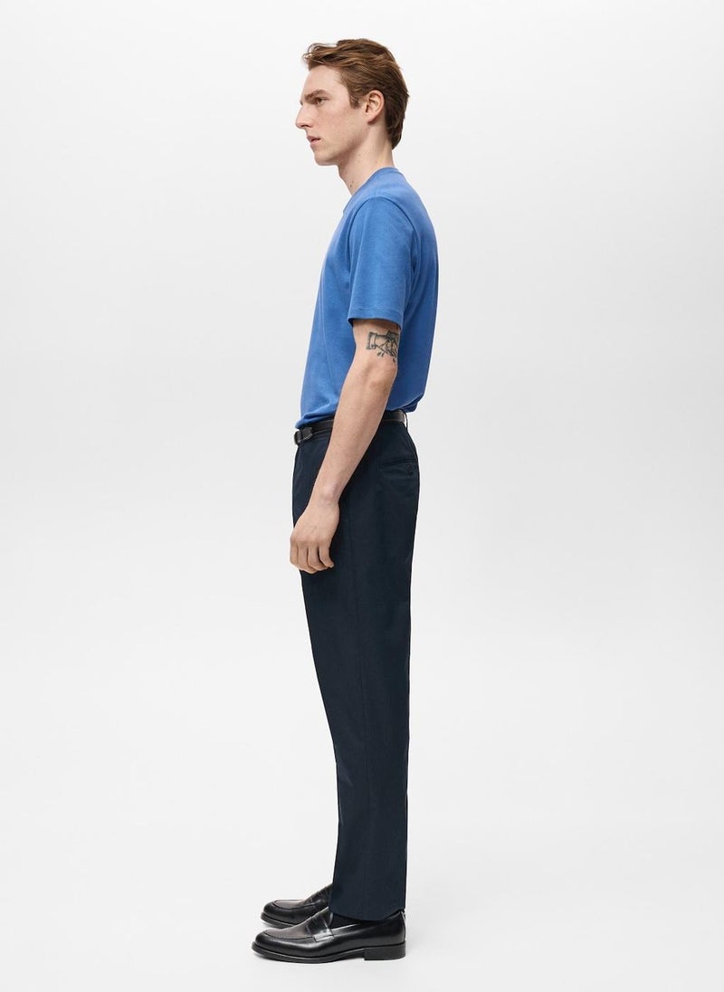 Mango Man Round Neck Ribbed Finish Short Sleeve T-Shirt  - Image 3
