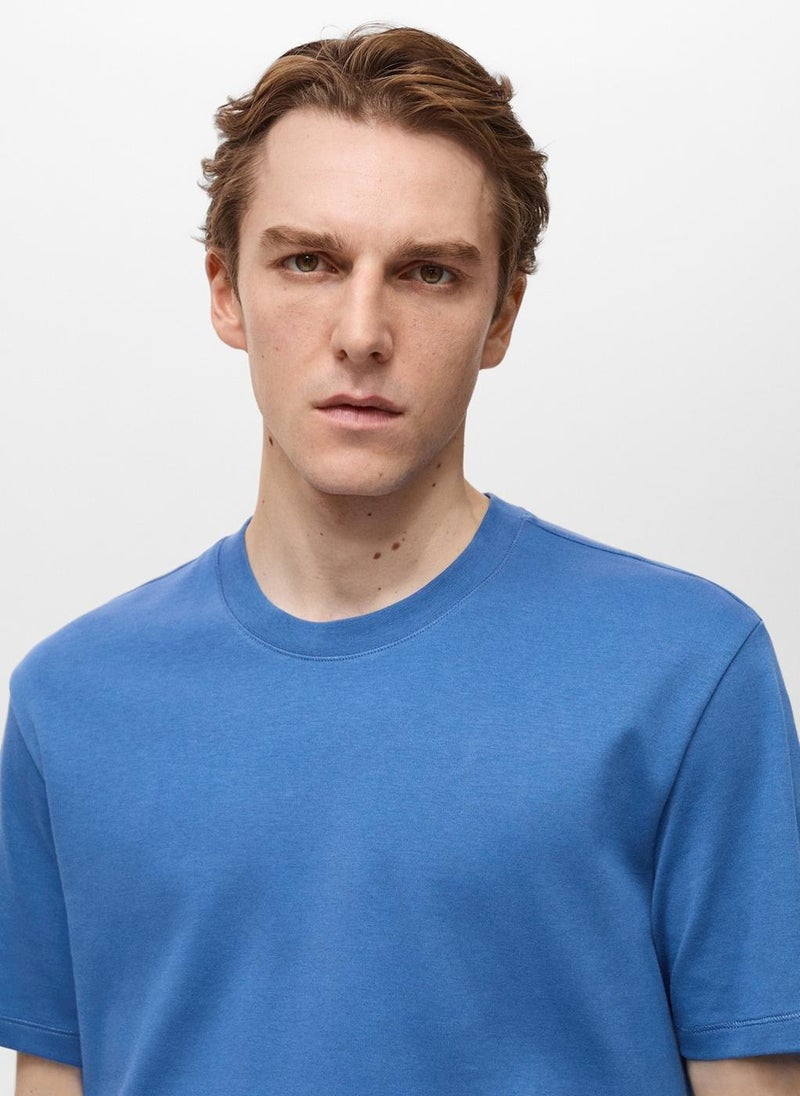 Mango Man Round Neck Ribbed Finish Short Sleeve T-Shirt  - Image 4
