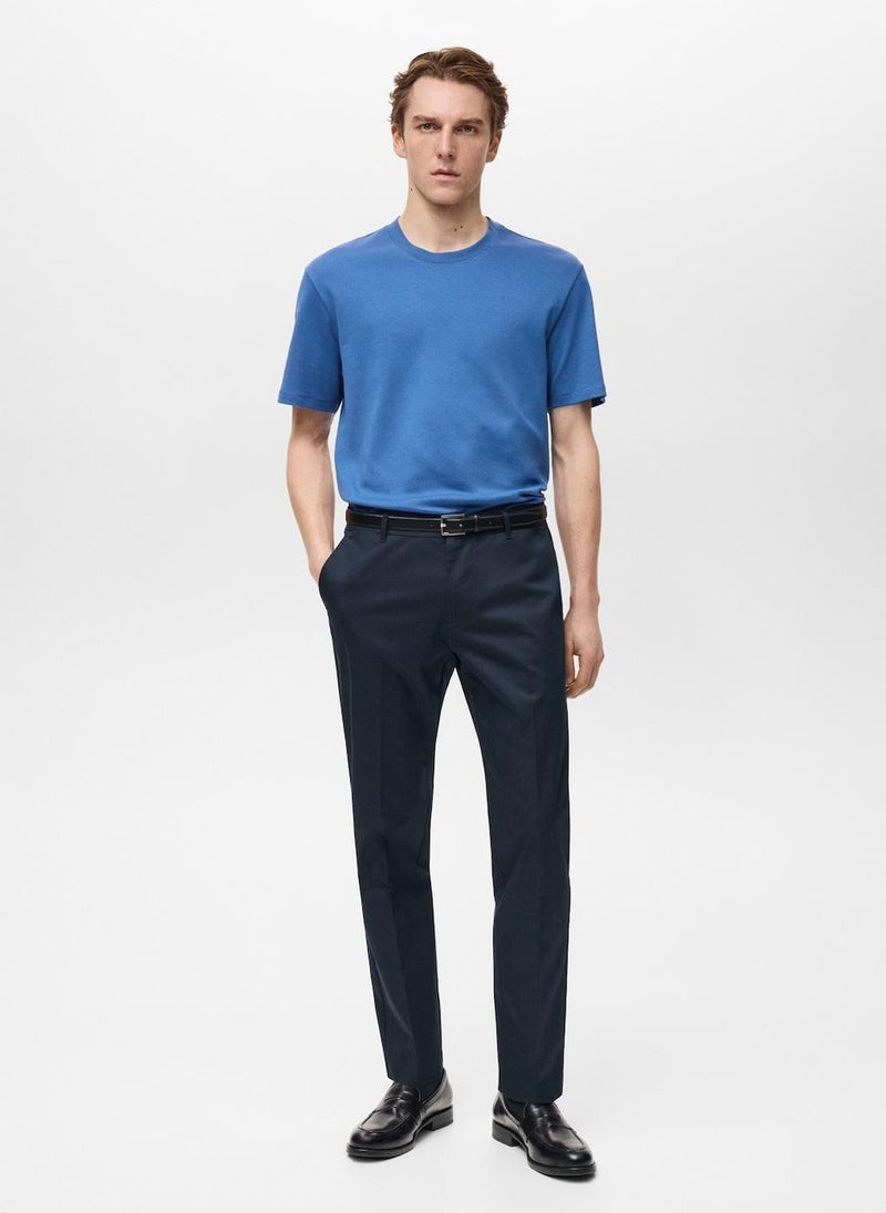 Mango Man Round Neck Ribbed Finish Short Sleeve T-Shirt  - Image 5