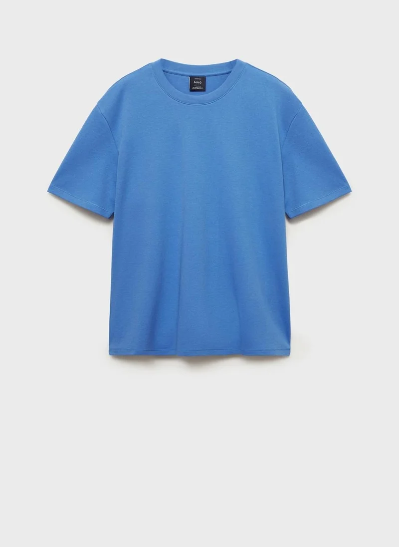 Mango Man Round Neck Ribbed Finish Short Sleeve T-Shirt